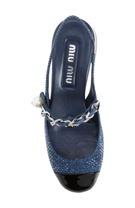 miu miu crystal embellished heels|Miu Miu Chain Crystal Embellished Slingback Cap Toe Pump .